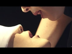 Aziatisch, Slaapkamer, Bruinharig, Zoenen, Lesbisch, Masker, Geschoren, Trio