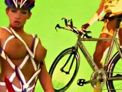 美女, ディルド, レズビアン, なめる, 馬乗り, おもちゃ
