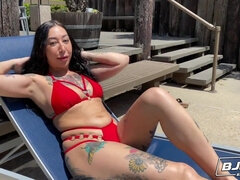 Busty kinky tattooed hottie Wednesday Nyte deepthroats this cock and eats his ass - rimjob and POV Blowjob