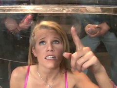 Massive cocks drench petite after fucking