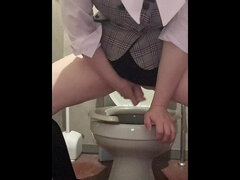 A Shaved Mature Woman Cant Hold Back And Masturbates With A Dildo In The Office Toilet