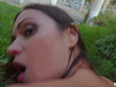 Brunette's Outdoor Desire Ignites with Public Fiery Heat