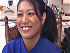 Asian Cheerleader BTS Interview becomes Three Hole Fuck with Anal Creampie
