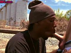 Public ebony dude loves dicksucking