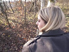 Public Agent Hot blonde is caught pissing in the woods and takes cash for sex with big cock