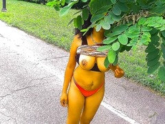 Belleza, Ébano, Desnudo, Al aire libre, Público, Solo