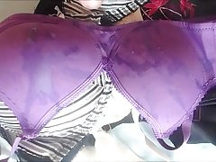 two cumshots on her little purple bra ( + slow motion )