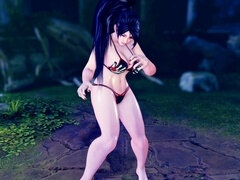 Momiji Yaiba in Ibuki swimsuit oiling up and shaking her T&A in SFV Ryona