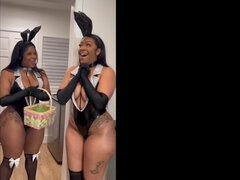 Appetizing black MILFs threesome sex