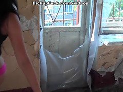 Young brunette fuck in an abandoned building