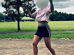 Amateur, Big tits, Flashing, Outdoor, Public, Stepmom, Tits, Upskirt
