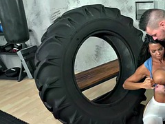Chica, Tetas grandes, Negro, Mamada, Ébano, Gimnasio, Pajear, Chupando