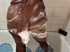 素人, ぽっちゃり, デカパイ, 黒人, 黒人, 公共, シャワー, 一人