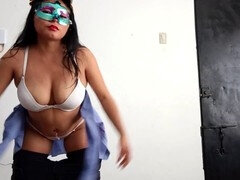 Curvy nude Latina dancing solo in her bedroom