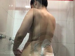 Biggest ass in shower on cam