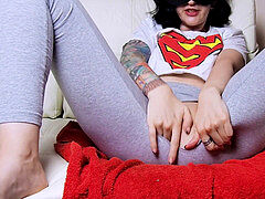 Pieds, Doigter, Masturbation, Orgasme, Petite femme, Chatte, Spandex, Jouets