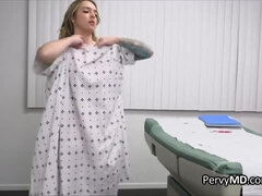 Doctor testing busty inked surrogate patient