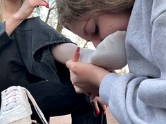 Public lezdom foot licking