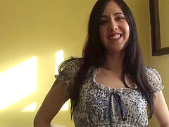 first-timer dark haired wifey Honesty masturbates on the couch