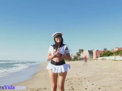 Sailor Latin Busty Babe Publicly Fucked On The Beach