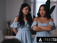 Stepdad's Fantasy Fulfilled: Asian Stepsisters Lulu Chu & Kimmy Kimm Take Big Cock Together