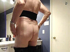 Amateur, Ass, Bathroom, Cumshot, Masturbation, Nylon, Solo, Stockings