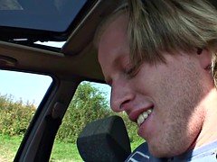 Hitchhiking 70 years old granny riding roadside