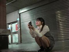 The young girl is being interviewed and later gives a BJ