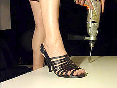 violent wood punch footjob with strappy high heels (shoejob)