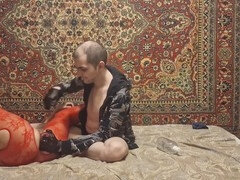 Fucking a dildo, double penetration sex, poked