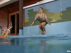 Culo, Jeans, Besar, Piscina, Satén, Bajo el agua, Mojado
