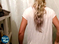 Kont, Blond, Vingeren, Handbeurt, Masturbatie, Douche, Tiener