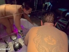 Horny milf gives a deep underwater blowjob, takes anal, and gets every hole filled with jizz
