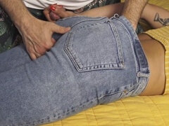 Arsch, Schwanz, Fingern, Handjob, Jeans, Eng