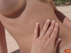 Rubia, Francés, Lesbiana, Al aire libre, Coleta, Coño, Flaco, Trio