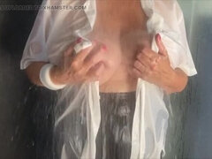 Salle de bains, Mamie, Hd, Mature, Naturelle, Seins naturels, Jarretelles, Mouillée