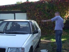 He is hiding from his wife to fuck the mature blonde