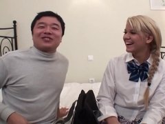 Asiatisch, Blondine, Blasen, Besamung, Interrassisch, Japanische massage, Muschi, Rock
