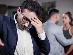 デカパイ, フェラチオ, チン, ダブル開発, 手コキする, ハードコア, 3p男男女, 三人