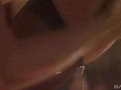 Blondine, Stiefel, Leder, Lingerie, Sklave, Tätowierung