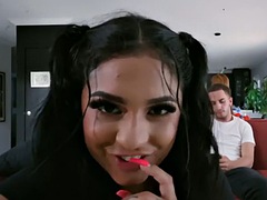 Cuban sluts with big boobs share a cock in a foursome