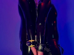 Electro session for the two rubber slaves tied together