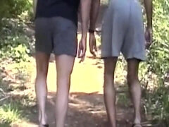 Lieveling, Pijpbeurt, Bruinharig, Ondergoed, Buiten, Klein, Trio, Tieten likken