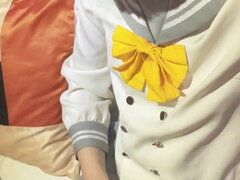 Sensual crossdresser Tsushima Yoshiko cosplayer gives a steamy handjob
