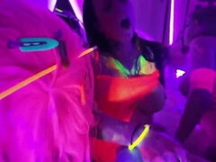 Neon All Girl Gangbang - Lesbian Orgy with Big Silicone Tits & Pussy Licking