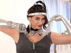 Cheerful squeeze at posing trailer