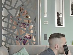 美女, デカパイ, エロティック, フェティッシュ, キス, 下着, ナイロン, 馬乗り
