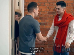 Cuck4k. Double Penetration threesome with hot russian dark haired and two strangers