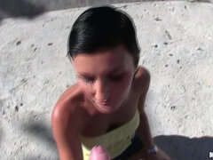 Car Trouble with pretty brunette Gabrielle Gucci - babe trades body for help