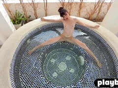Petite Asian teen model posing outdoor